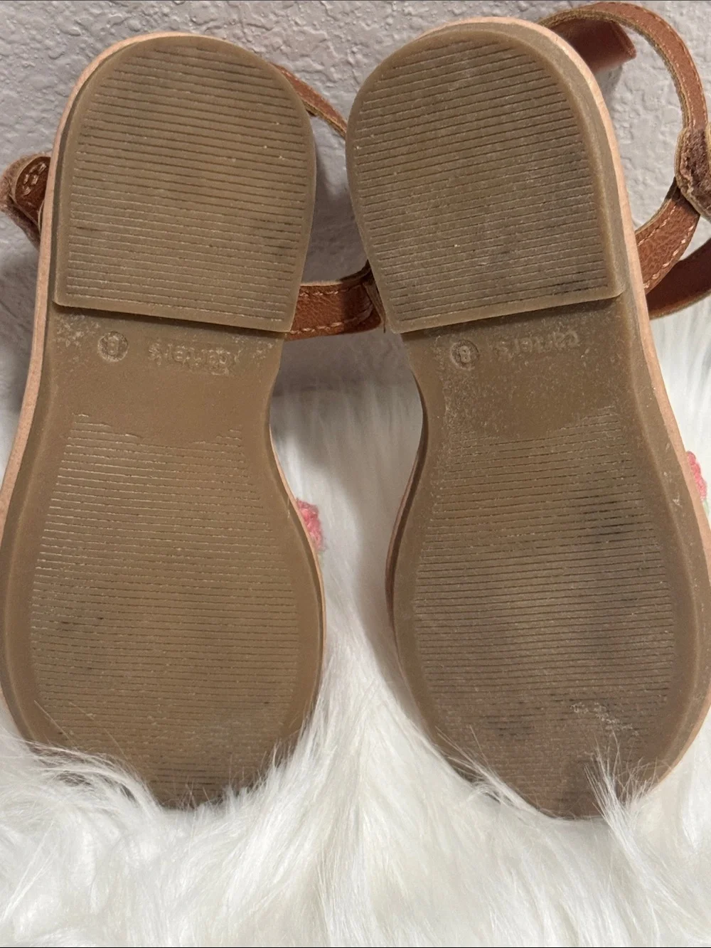 Carter's Toddler Girls Pink Granny Square Crochet Sandals with Tan Ankle Straps